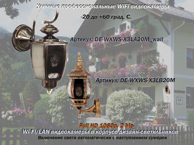 Xinweis. Уличная WiFi/LAN видеокамера в корпусе уличного светильника, Full HD. 2Mp